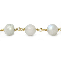 7-8mm Rainbow Moonstone faceted round Gold Chain by the foot 23 pieces (ONLINE ORDER ONLY)