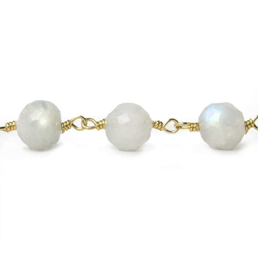 7-8mm Rainbow Moonstone faceted round Gold Chain by the foot 23 pieces (ONLINE ORDER ONLY)