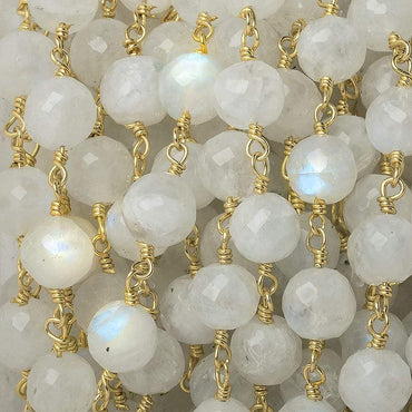 7-8mm Rainbow Moonstone faceted round Gold Chain by the foot 23 pieces (ONLINE ORDER ONLY)