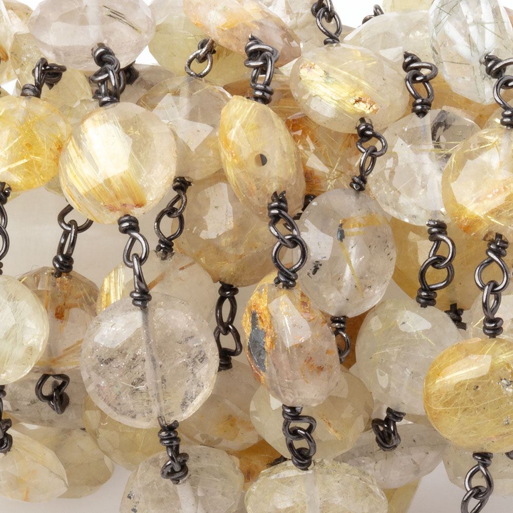 7-8mm Rutilated Quartz Faceted Coins on Black Gold over .925 Silver Chain (ONLINE ORDER ONLY)