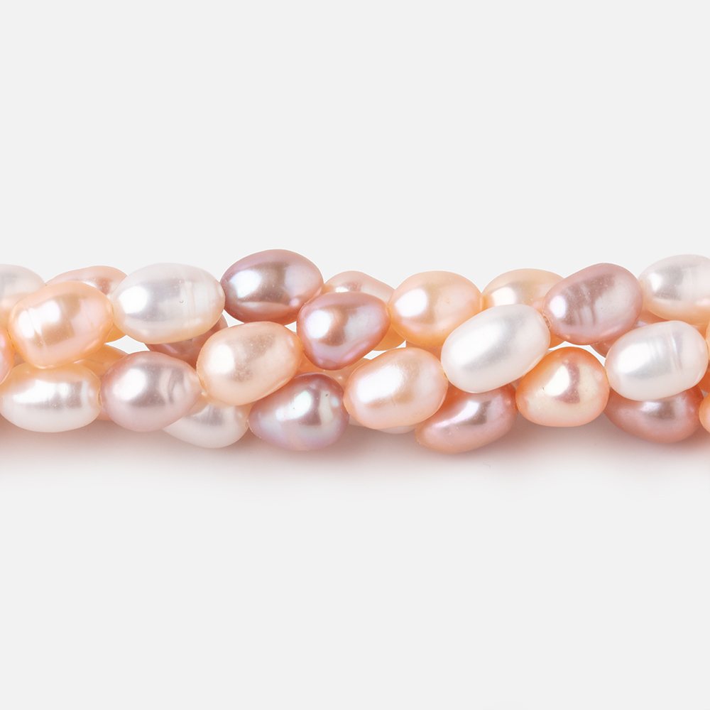 7-8mm Tri Color Straight Drilled Oval Freshwater Pearls 16 inch 55 pieces (ONLINE ORDER ONLY)