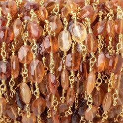 7-9mm Hessonite Garnet Faceted Ovals on Gold Plated Chain (ONLINE ORDER ONLY)