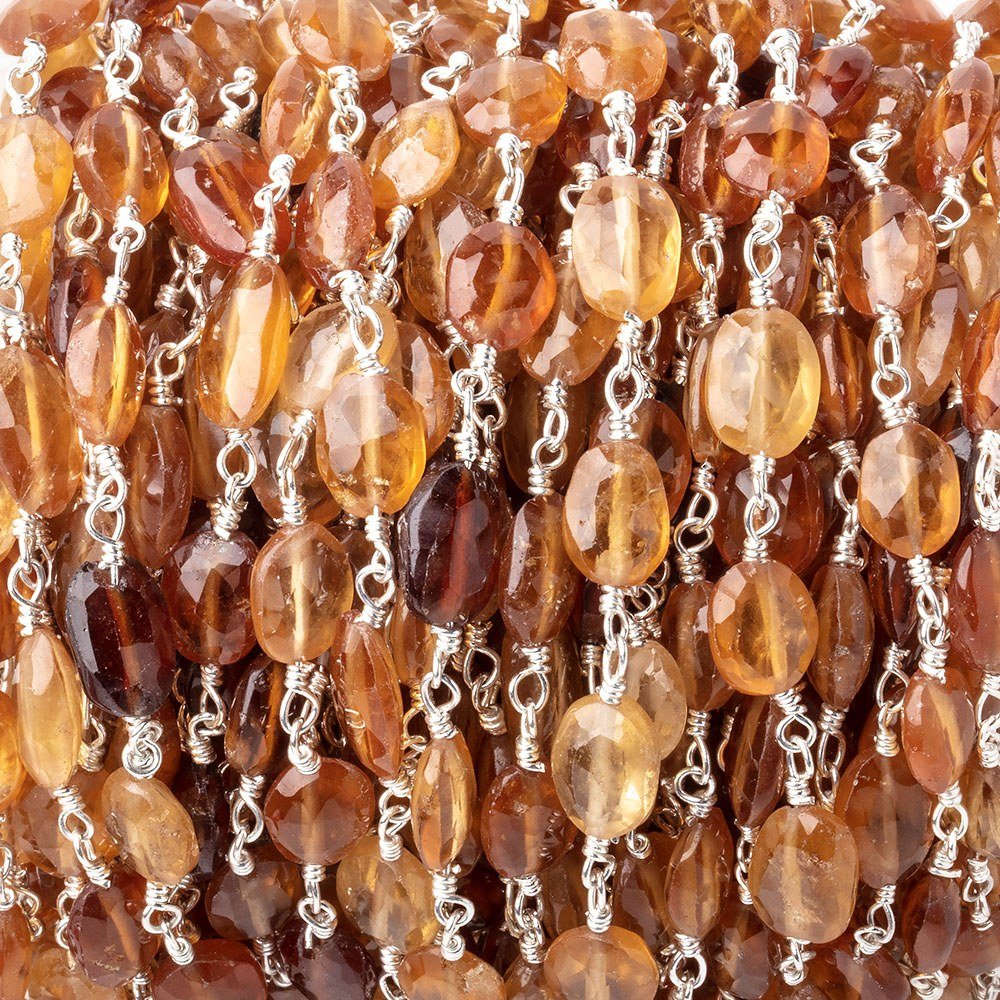 7-9mm Hessonite Garnet Faceted Ovals on Silver Plated Chain (ONLINE ORDER ONLY)