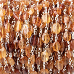 7-9mm Hessonite Garnet Faceted Ovals on Silver Plated Chain (ONLINE ORDER ONLY)