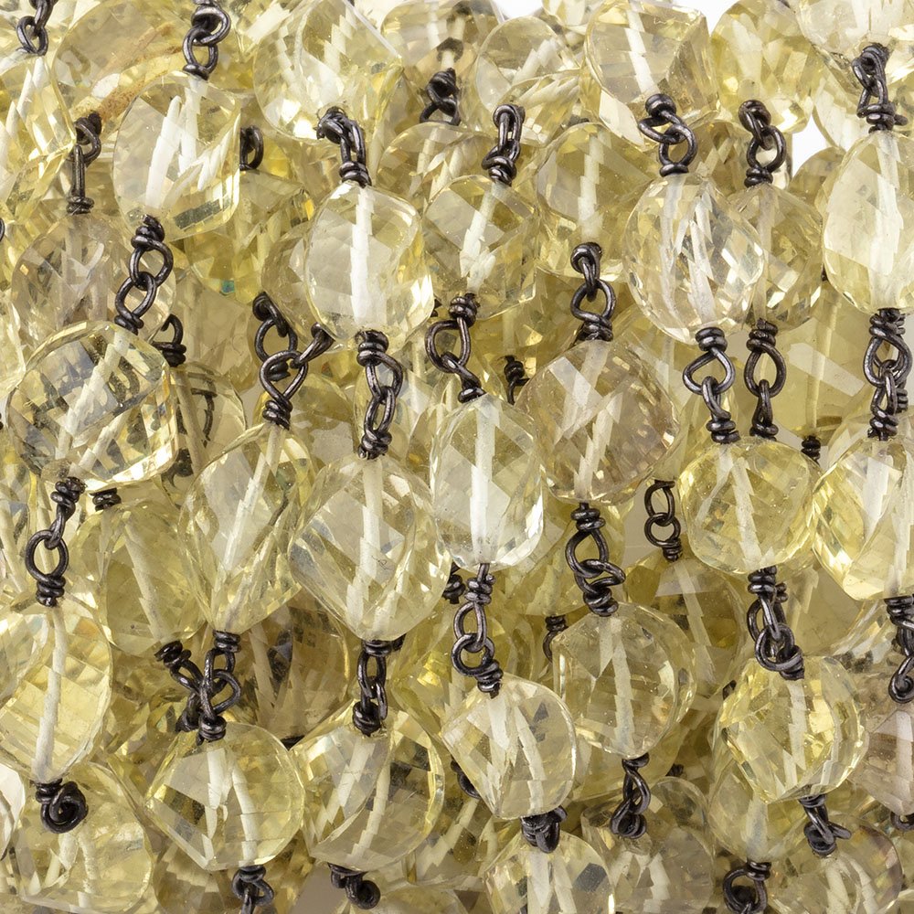 7-9mm Lemon Quartz Faceted Twist Beads on Black Gold over .925 Silver Chain (ONLINE ORDER ONLY)