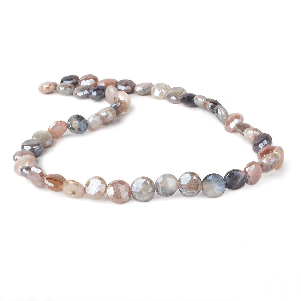 7-9mm Mystic Multi color Moonstone faceted coins 14 inch 36 beads (ONLINE ORDER ONLY)