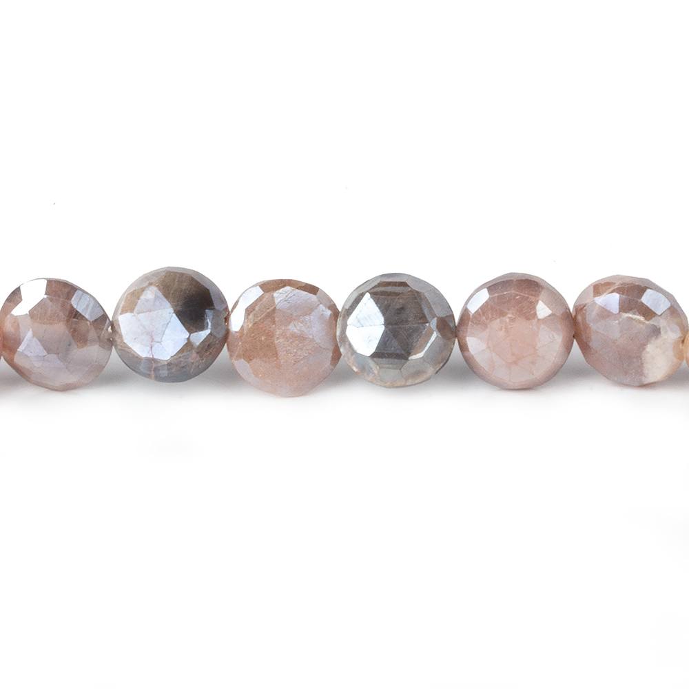 7-9mm Mystic Multi color Moonstone faceted coins 14 inch 36 beads (ONLINE ORDER ONLY)