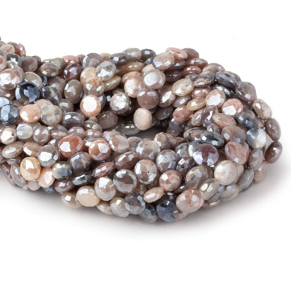 7-9mm Mystic Multi color Moonstone faceted coins 14 inch 36 beads (ONLINE ORDER ONLY)
