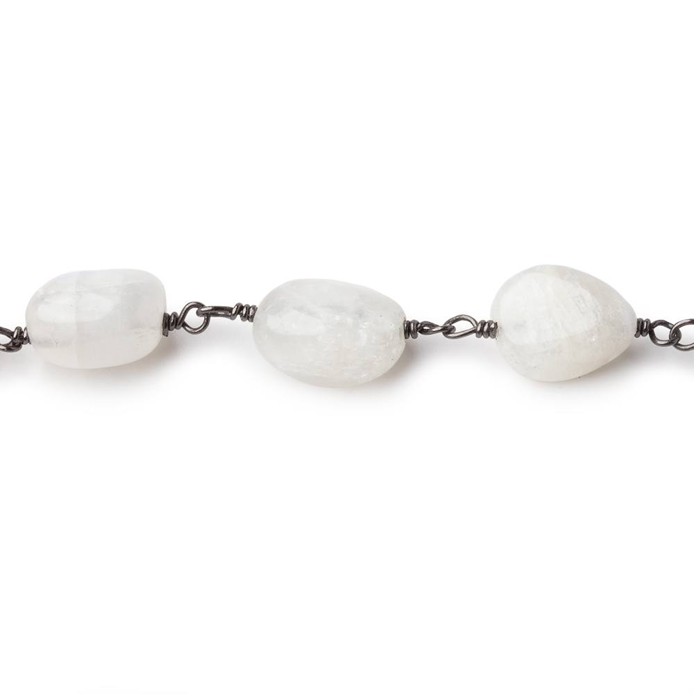 7-9mm Rainbow Moonstone Plain Nuggets on Black Gold over .925 Silver Chain (ONLINE ORDER ONLY)