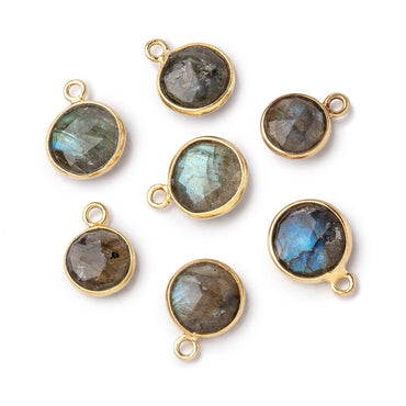 7-9mm Vermeil Bezel Labradorite faceted coin Pendant 1 focal bead (ONLINE ORDER ONLY)