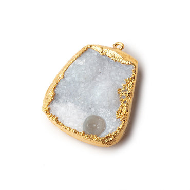 31x26mm 22kt Gold Leaf Edged White & Grey Drusy Focal Pendant 1 piece (ONLINE ORDER ONLY)