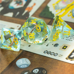 Cleric (Mace) Clear/yellow Dice w/ Golden Mace 7-Dice Set Rpg (Online Only)