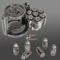 Metal Bullet Dice Set of 7 with Spinning Revolver Cylinder Container (ONLINE ORDER ONLY)