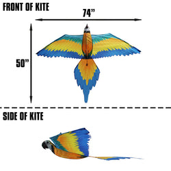 74 Inch Wingspan 3-D Nylon Blue Macaw Kite (ONLINE ORDER ONLY)