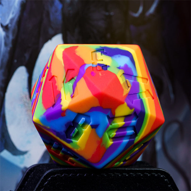 Large Rainbow Silicone d20 Dice 55mm | RPG Dice Novelty Piece (Online Only)