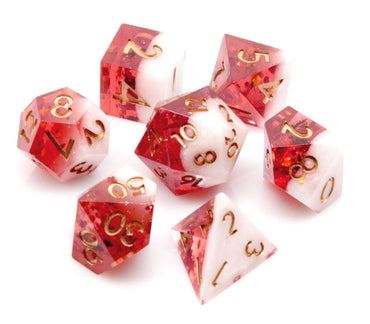 Translucent Red on Opaque White w/Foil Flakes 7-Dice Set Resin Sharp Edge RPG DND (Online Only)