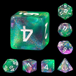 Potions Portion Green/Purple Glitter 7-Dice Set by HendgaDice (Online Only)