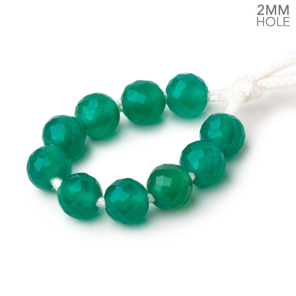 7.3mm Green Onyx 2mm Large Hole Faceted Round Beads Set of 10 (ONLINE ORDER ONLY)