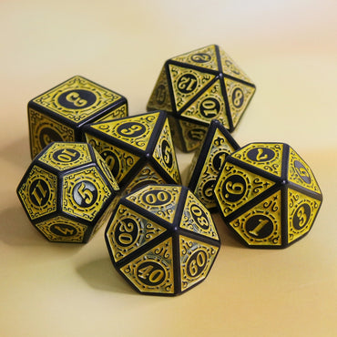 Yellow Magic Flame 7-Dice Set DND RPG Dice Black w/Color Fill (Online Only)