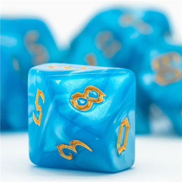 Blue Macaron 7-Dice Blend Set w/Gold Numbers (Online Only)