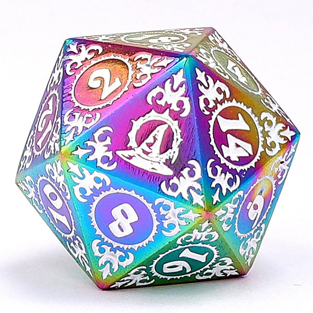 Wizard Solid Metal Polyhedral Dice Set - Rainbow with White (ONLINE ORDER ONLY)