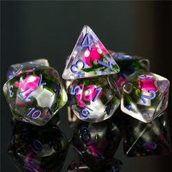 Pink Mushroom Dice Clear Green Vine w/Lavender Numbers 7-Dice Set Rpg (Online Only)