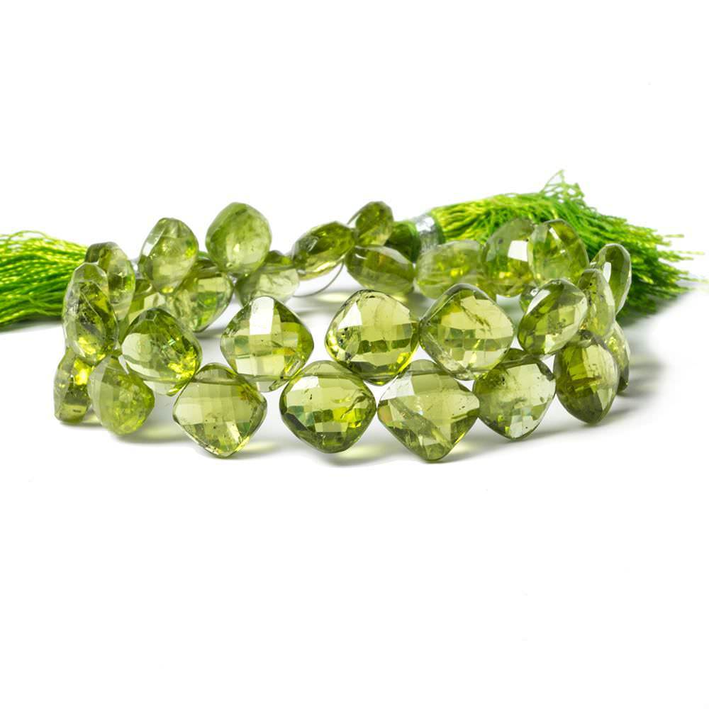 7.5-8.5mm Peridot Corner Drilled Pillows 7 inch 35 Beads A (ONLINE ORDER ONLY)