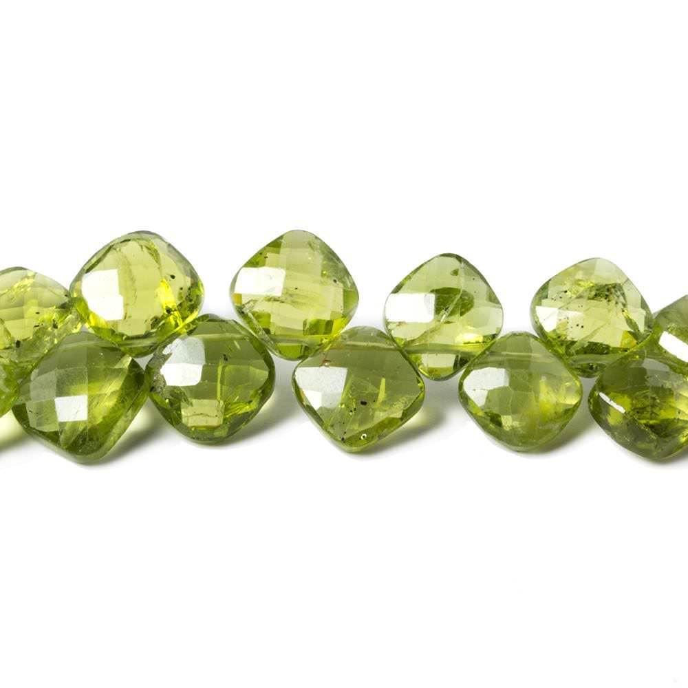 7.5-8.5mm Peridot Corner Drilled Pillows 7 inch 35 Beads A (ONLINE ORDER ONLY)