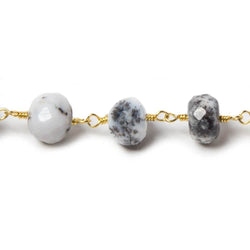 7.5-8mm Dendritic Opal faceted rondelle Gold plated Chain by the foot 25 pcs (ONLINE ORDER ONLY)