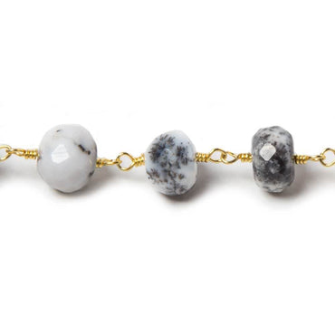 7.5-8mm Dendritic Opal faceted rondelle Gold plated Chain by the foot 25 pcs (ONLINE ORDER ONLY)