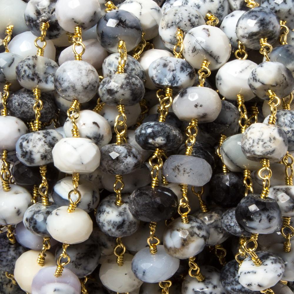 7.5-8mm Dendritic Opal faceted rondelle Gold plated Chain by the foot 25 pcs (ONLINE ORDER ONLY)