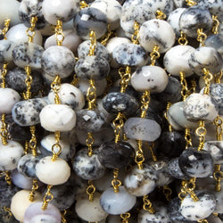 7.5-8mm Dendritic Opal faceted rondelle Gold plated Chain by the foot 25 pcs (ONLINE ORDER ONLY)