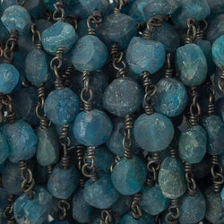 7.5-8mm Matte Apatite plain coin Black Gold plated Chain by the foot 22 beads (ONLINE ORDER ONLY)