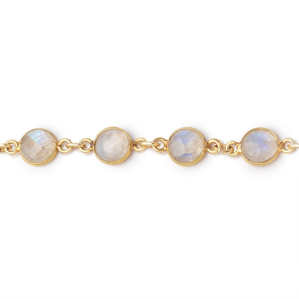 7.5-8mm Rainbow Moonstone Faceted Coin Cabochon Vermeil Bezeled Chain (ONLINE ORDER ONLY)
