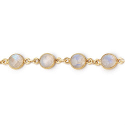 7.5-8mm Rainbow Moonstone Faceted Coin Cabochon Vermeil Bezeled Chain (ONLINE ORDER ONLY)