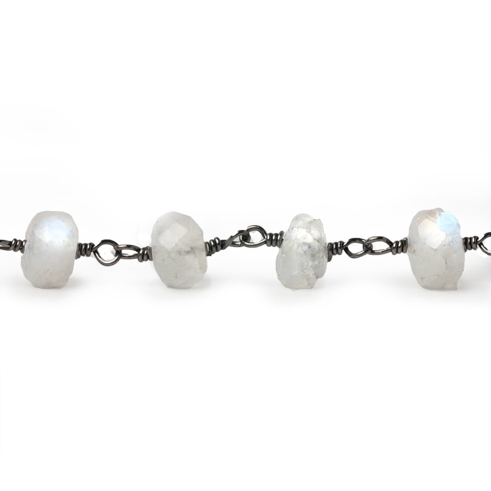 7.5-8mm Rainbow Moonstone faceted rondelle Black Gold Chain by the foot 28 pieces (ONLINE ORDER ONLY)