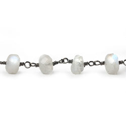 7.5-8mm Rainbow Moonstone faceted rondelle Black Gold Chain by the foot 28 pieces (ONLINE ORDER ONLY)