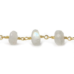 7.5-8mm Rainbow Moonstone faceted rondelle Gold Chain by the foot 28 pieces (ONLINE ORDER ONLY)