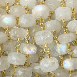 7.5-8mm Rainbow Moonstone faceted rondelle Gold Chain by the foot 28 pieces (ONLINE ORDER ONLY)