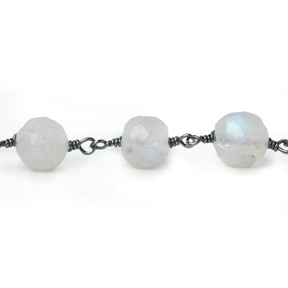 7.5-8mm Rainbow Moonstone faceted round Black Gold Chain by the foot 22 pieces (ONLINE ORDER ONLY)
