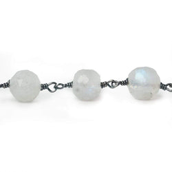 7.5-8mm Rainbow Moonstone faceted round Black Gold Chain by the foot 22 pieces (ONLINE ORDER ONLY)