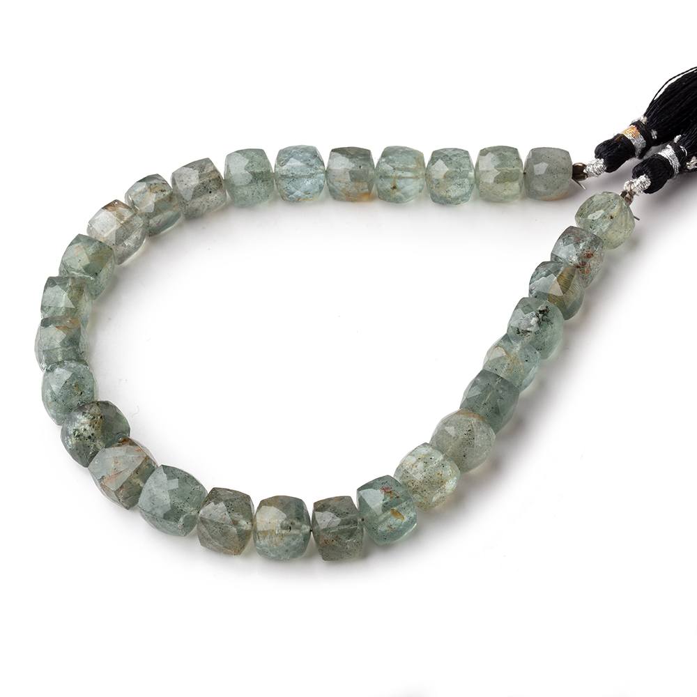7.5-9mm Moss Aquamarine Faceted Cube Beads 8.75 inch 29 pieces (ONLINE ORDER ONLY)