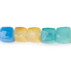 7.5-9mm Multi Color Chalcedony Faceted Cubes 8 inch 25 Beads (ONLINE ORDER ONLY)