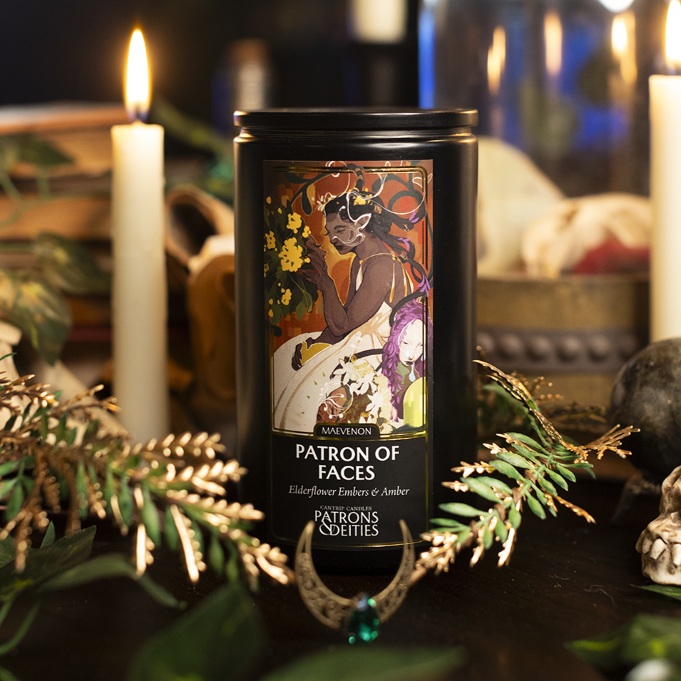 Cantrip Candles - Maevenon, Patron of Faces 16 oz. (ONLINE ORDER ONLY)