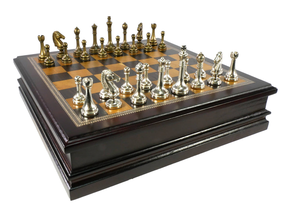 Chess Set - Metal Staunton Chessmen in Wood Chest (ONLINE ORDER ONLY)