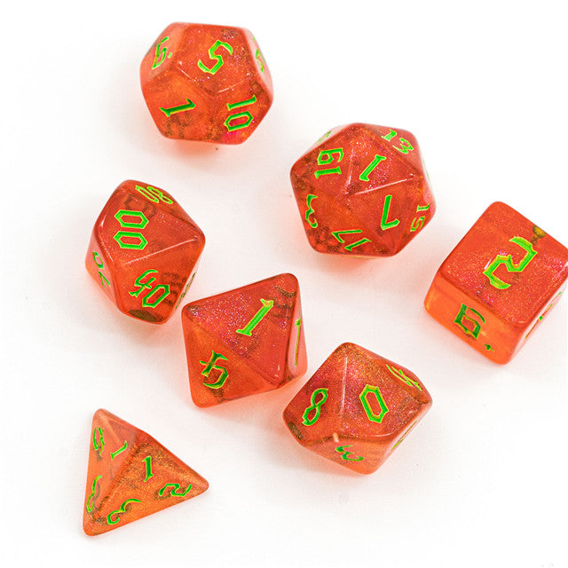 Strawberry Red Glitter Party Glitter Dice (Green font) 7-Dice Set RPG DND (Online Only)