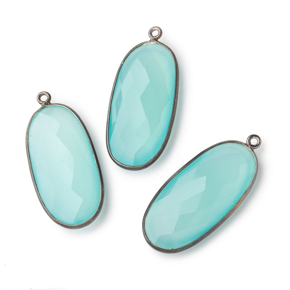 34x16mm Black Gold Bezeled Seaglass Chalcedony faceted Oval Pendant 1 piece (ONLINE ORDER ONLY)