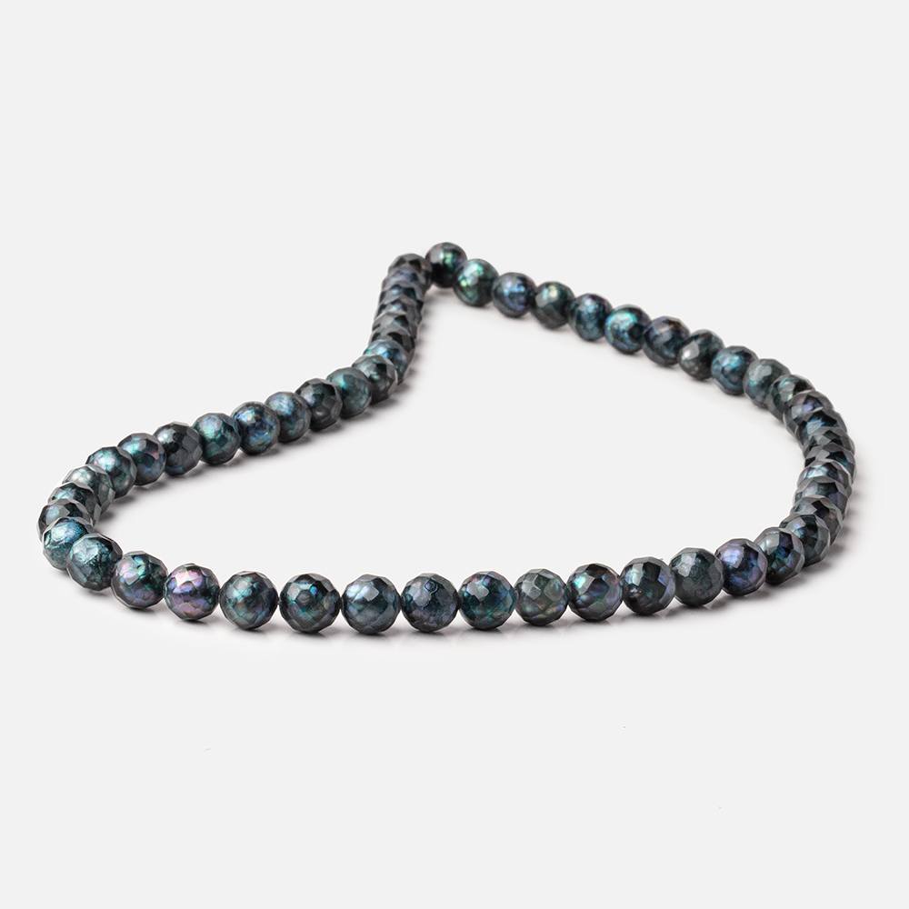 7.5mm Dark Teal Faceted Round Freshwater Pearls 16 inch 51 pieces (ONLINE ORDER ONLY)