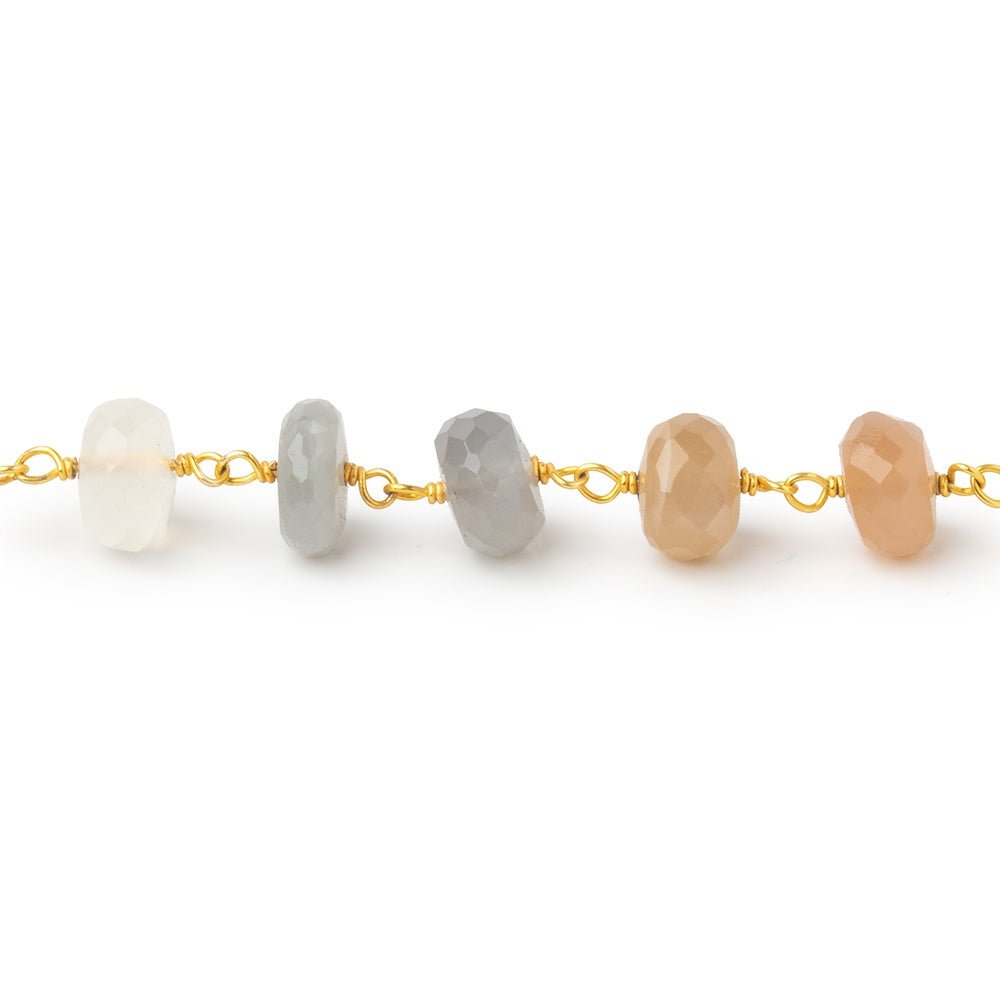 7.5mm Multi Color Moonstone Faceted Rondelle Beads on Vermeil Chain (ONLINE ORDER ONLY)
