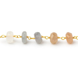 7.5mm Multi Color Moonstone Faceted Rondelle Beads on Vermeil Chain (ONLINE ORDER ONLY)